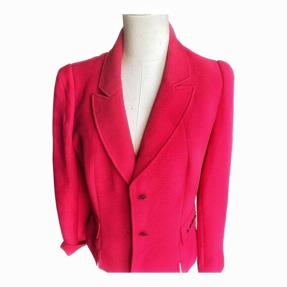 Tahari Bright Salmon Pink Black Studs Blazer Jacket Modern Size 10 - Picture 2 of 9